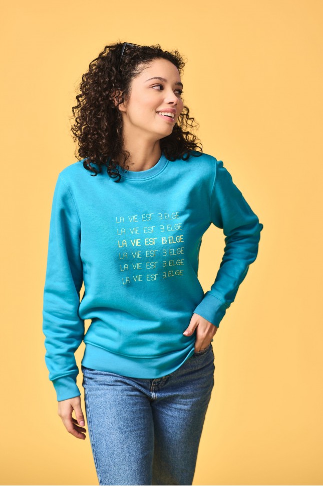 Blauwe sweatshirt met Belgisch print voor dames