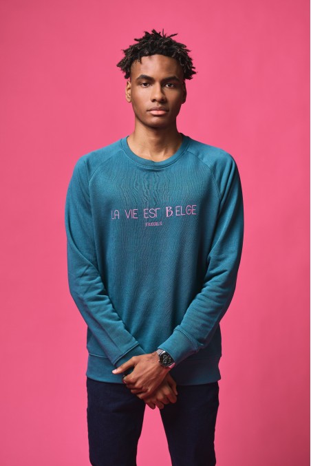 Turquoise Belgisch sweatshirt met Brussel print - heren